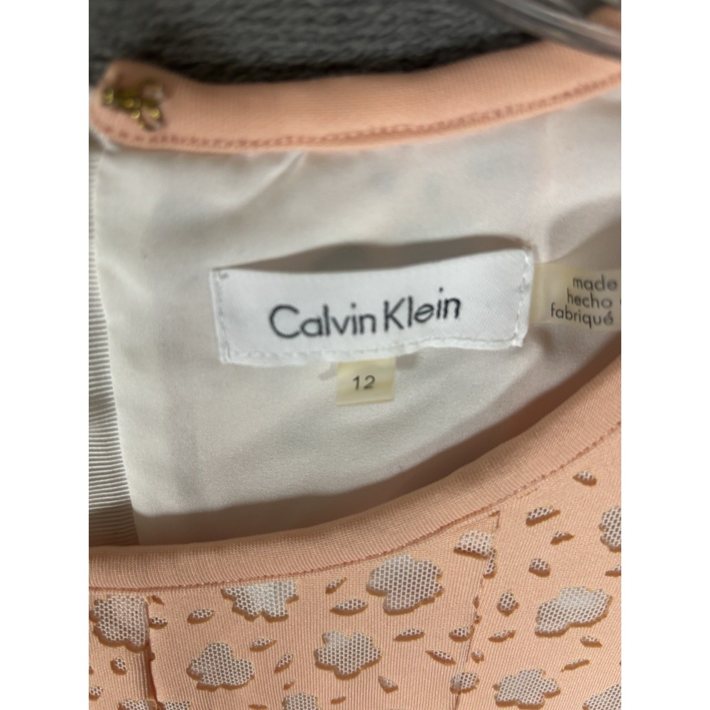 Calvin Klein Nectar Peach floral perforated fit-and-flare dress Women's Size 12 - Picture 3 of 6